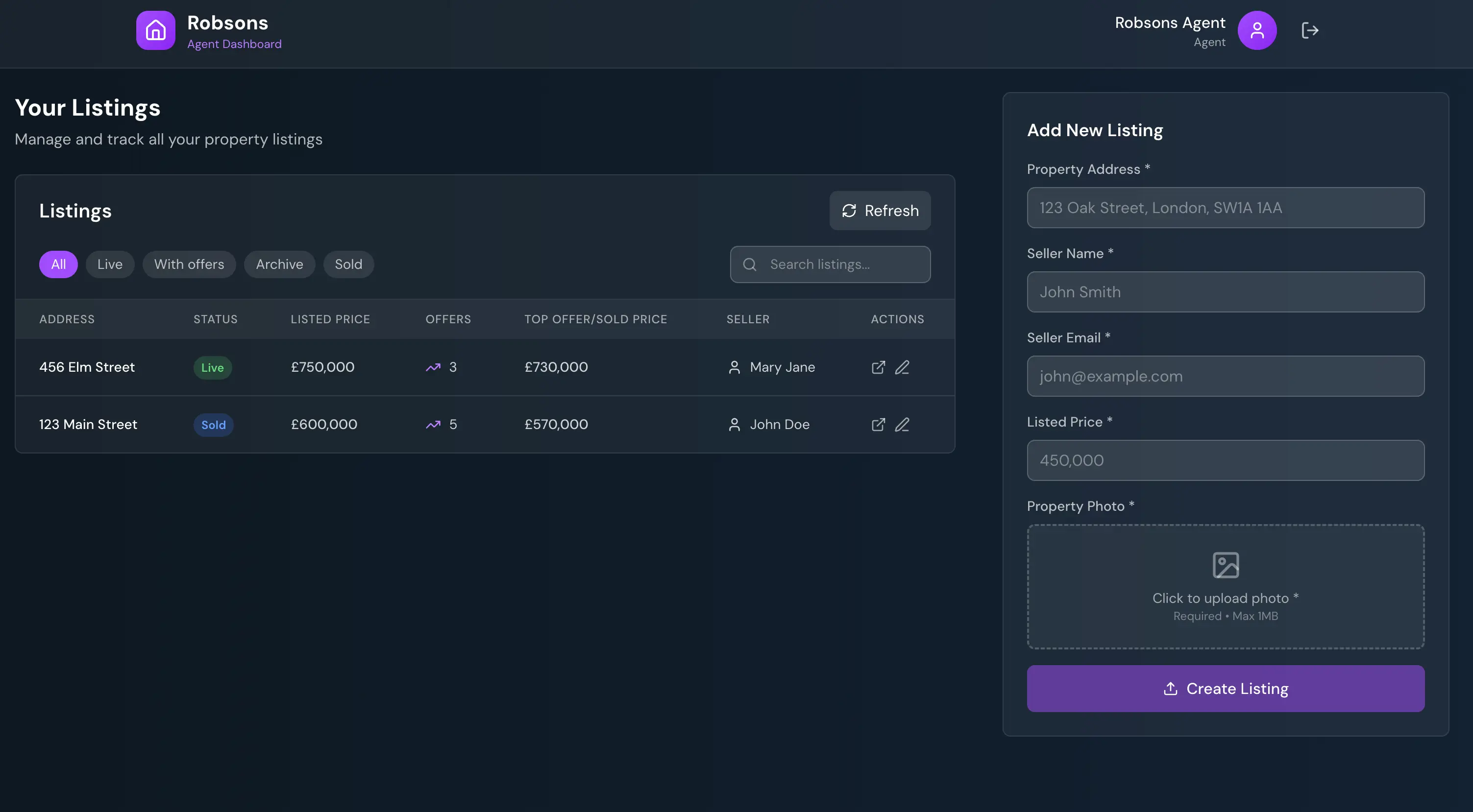 Agent Dashboard Preview - Real-time Offer Management